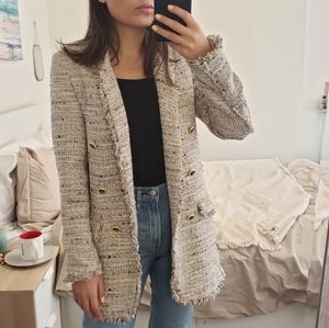 Zara Tweed Beige long Jacket